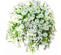 Xoeryoy Artificial Petunias For Outdoors, Plastic Artificial Vines For Outdoors, Uv-resistant White Hanging Flowers With Eucalyptus Leaves