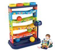 Xoeryoy Ball Drop Toy, 5 Tier Ball Drop Tower with Swirling Ramps, Hammer & 4 Balls, ABS Plastic Educational Toy for Babies Toddlers 3 Years Old