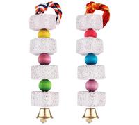 Xoeryoy Bird Beak Grinding Stone 2Pcs Natural Cockatiel Rabbit Toys with Bell Cute Parrot Bird Chew Toys Cage Accessories Lava Block Calcium Supplement Food for Cockatiel Conure, Color Random #·