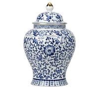 Xoeryoy Blue and White Ginger Jars 900ml/30oz Lotus Design Ceramic Jar with Lid Decorative Sealing Tea Containers for Loose Tea Elegant Chinoiserie Decor
