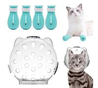 Xoeryoy Cat Bubble Muzzle with 4 Boots 5 Inch Breathable Transparent Cat Muzzle with Lock Anti-lick & Anti-Bite Head Cover for Grooming, Nail Trimming