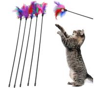 Xoeryoy Cat Teaser with Bell 5Pcs 24 Inch Plastic Cat Wand Toy with Colorful Plume Interactive & Entertaining Toys for Indoor Kittens #