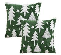 Xoeryoy Christmas Pillow Covers 18x18 2Pcs Tree Green Soft Plush Throw Pillow Covers Christmas Decorations for Sofa Living Room Bedroom