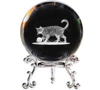 Xoeryoy Crystal Ball 3 Inch Glass Ball Ornaments with 3D Old Cat Figurines Inside and Metal Stand Paperweights Crystal Gifts for Women Wolf Desk Ornaments for Home Office Decor Old Cat