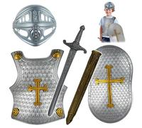 Xoeryoy Knight Costume Kids 4Pcs/Set Cross Pattern Medieval Knight Armor Includes Helmet, Shield, Sword, and, Kids Dress Up Costumes for Role Play, Cosplay, Halloween ;1