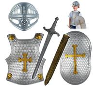 Xoeryoy Knight Costume Kids 4Pcs/Set Cross Pattern Medieval Knight Armor Includes Helmet, Shield, Sword, and, Kids Dress Up Costumes for Role Play, Cosplay, Halloween
