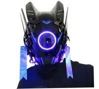 Xoeryoy Mask Halloween Helmet with LED Light Futuristic Style Cyber Mask with Elastic Band Punk Techwear for Cosplay Halloween Party Blue