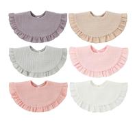 Xoeryoy Newborn Bibs, 6 Pack Muslin Bibs For Baby Girl - Adjustable Snap Closure, Lace Trim Drool Multiple Sweet Colors