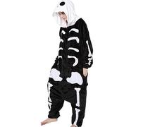 Xoeryoy Skeleton Costume Unisex Hooded Skull Skeleton Jumpsuit Size M Soft and Cozy Scary Black and White Cosplay Halloween Costume for Adults