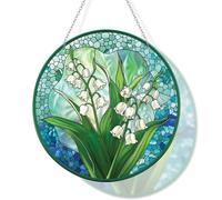 Xoeryoy Stained Glass Window Hanging, 6.3 Inch Lily of The Valley Flower Stained Glass Suncatchers, Colorful Suncatchers Ornament Decoration for Gift, Style3