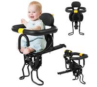 Xoeryoy Toddler Bike Seat, Adjustable Front Mount Child Bike Seat, Kid with Foldable and Adjustable Pedals, Attachment with Handle and Safety Belt for 1.1-1.5" Rod