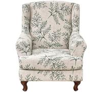 Xoeryoy Wingback Chair Slipcover Stretch Wing Back Chair Covers with Arms Leaf Printed Washable Armchair Slipcover with Elastic Bottom for Living Room Bedroom Hotel