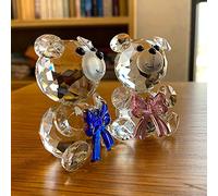 XOGQ Hand Crystal Bear Figurines With Bowknot Glass Fashion Ornament Lovely Animal Paperweight Wedding Home Decor-Blue and pink