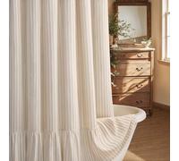 XOGUIBO Farmhouse Shower Curtain with Ruffle Hem Linen Shower Curtains for Bathroom Country Vintage Rustic Natural Fabric, Cream-Beige Stripe 72" W x 84" L