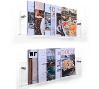 XOHYW 2 Pack 24 Inch Clear Acrylic Magazine Holder, Floating Brochure Display, Invisible Record Holder Magazine Rack, Hanging Bookshelf Literature for Waiting Room, Office, Home