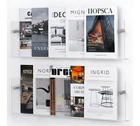 XOHYW 2 Pack Clear Acrylic Magazine Holder, Wall Mount Bookshelf Magazine Rack, Literature Brochure File Display Shelf for Waiting Room, Living Room, Office, Home, Organization