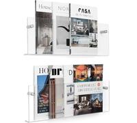 XOHYW 2 Pack Clear Acrylic Magazine Holder, Wall Mount Hanging Bookshelf Literature Storage Rack, Brochure File Display Shelf for Waiting Room, Living Room, Office, Home (Clear & 17 Inch)