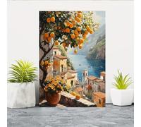 XOJUVETZ Wall Art, Lemon Tree Village Canvas Print, Italian Seaside Landscape Decor, Coastal Scenery Wall Art(40x50cm/No frame)