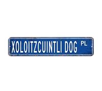 Xoloitzcuintli Dog Street Sign Dog Bones Metal Sign 4x18in Customized Weatherproof Metal Wall Art Rustic Metal Art Plaque for Home Dorm Gym Road Pubs Club