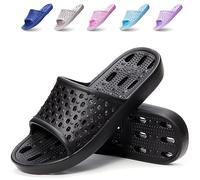 Xomiboe Shower Shoes Quick Drying Non-Slip Comfortable Men Women House Slippers, Black, 13-14 Wide Women/11.5-12.5 Men
