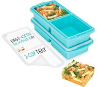 XOMOO Silicone Freezer Tray With Lid-Soup Freezer Container molds-2-cup Extra Large Ice Cube Tray-makes 4 perfect 500ml portions cubes, For freezing soup,stews,sauces.Oven&Dishwasher-Safe(2-Pack)