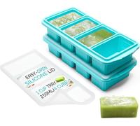 XOMOO Silicone Freezer Tray With Lid - Soup Freezer Container molds - Large Ice Cube Tray- makes 8 perfect 1 cup portions cubes, 2-Pack Freezer Storage Food Soups & Meal Prep - Oven & Dishwasher -Safe