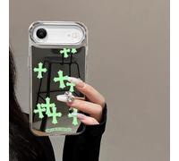 xoniery Compatible with iPhone 17 Air Case Cute Glossy Mirror Back Case,Green Cross Pattern,Senior Shockproof Protection for Silver Lens Frame Case for Women Girls