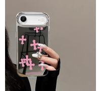 xoniery Compatible with iPhone 17 Air Case Cute Glossy Mirror Back Case,Pink Cross Pattern,Senior Shockproof Protection for Silver Lens Frame Case for Women Girls