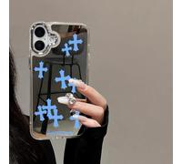 xoniery Compatible with iPhone 17 Case Cute Glossy Mirror Back Case,Blue Cross Pattern,Senior Shockproof Protection for Silver Lens Frame Case for Women Girls