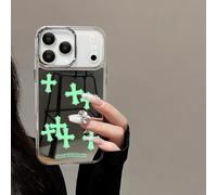 xoniery Compatible with iPhone 17 Pro Max Case Cute Glossy Mirror Back Case,Green Cross Pattern,Senior Shockproof Protection for Silver Lens Frame Case for Women Girls