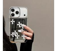 xoniery Compatible with iPhone 17 Pro Max Case Cute Glossy Mirror Back Case,White Cross Pattern,Senior Shockproof Protection for Silver Lens Frame Case for Women Girls