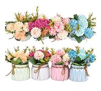XONOR Artificial Flower Plants - Mini Fake Hydrangea Flowers in Pot for Home Decor Party Wedding Office Patio Table Desk Decoration (Set of 4)