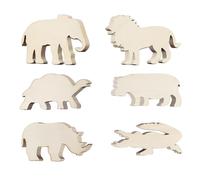 Xonzmmk 30 Pack Unfinished Wood Animal Cutouts Jungle Animal Crafts Wood Elephant, Rhino, Lion, Hippo, Crocodile, Turtle Cutouts to Paint Wooden Safari Animal Hanging Ornaments DIY Gift Tags, SLDW-30