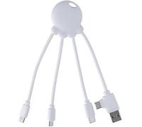 Xoopar 4 in 1 Multi USB Cable in Octopus Shape - Universal Charger in Recycled Plastic from the Oceans - USB, USB-C, Lightning, Micro USB - Compatible with All Smartphones - Octopus OBP White