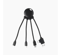 Xoopar 4 in 1 Multi USB Cable in Octopus Shape - Universal Charger in Recycled Plastic from the Oceans - USB, USB-C, Lightning, Micro USB - Compatible with All Smartphones - Octopus OBP Black