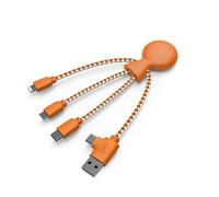 Xoopar - 4-in-1 Multi USB Cable in Octopus Shape - Universal Charger Made of Recycled Plastic - USB, USB-C, Lightning, Micro USB - Compatible with All Smartphones - Mr. Bio Orange