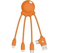Xoopar 4 in 1 Multi USB Cable Octopus Shape Charger Universal Recycled Plastic from the Oceans USB B/C Port Lightning Micro USB Compatible with all Octopus OBP Smartphone Orange