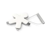 Xoopar - Buddy 4 in 1 Multi USB Cable - Universal Charger in Recycled Plastic - USB-C Plug, Micro USB, USB, Lightning, Universal USB for Smartphone - White