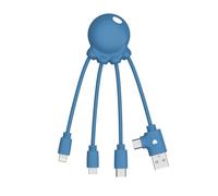 Xoopar 4 in 1 Multi USB Cable Octopus Shape Charger Universal Recycled Plastic from the Oceans USB B/C Port Lightning Micro USB Compatible with all Octopus OBP Smartphones Blue