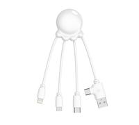 Xoopar 4 in 1 Multi USB Cable in Octopus Shape - Universal Charger in Recycled Plastic from the Oceans - USB, USB-C, Lightning, Micro USB - Compatible with All Smartphones - Octopus OBP White