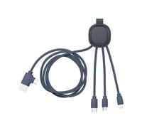Xoopar Iné Smart 4-in-1 Multi USB Cable 1 m - NFC Function Recycled Leather for Universal Smartphone Charging Blue