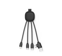 Xoopar Ine Smart NFC Function Black Recycled Leather Multi USB Cable 4 in 1 Universal Charger Designed with Environmentally Friendly Materials