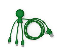 Xoopar - Mr Bio 1m 4 in 1 Multi USB Cable in Octopus Shape - Universal Charger in Recycled Plastic - Universal USB USB-C Socket, Lightning, Micro USB, USB for Universal Smartphone - Green
