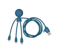 Xoopar - Mr Bio 1m 4 in 1 Multi USB Cable in Octopus Shape - Universal Charger in Recycled Plastic - Universal USB USB-C Socket, Lightning, Micro USB, USB for Universal Smartphone - Blue