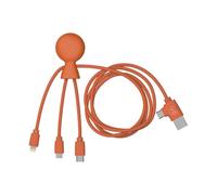 Xoopar - Mr Bio 1m 4 in 1 Multi USB Cable in Octopus Shape - Universal Charger in Recycled Plastic - Universal USB Socket USB-C, Ligthning, Micro USB, USB for Universal Smartphone - Orange