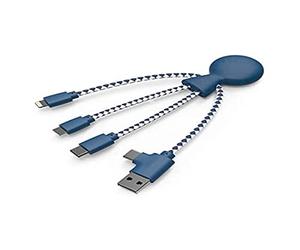 Xoopar Mr Bio 4 in 1 Multi USB Cable - Eco-friendly and Biodegradable USB Cable - Universal USB Charger for Smartphone Apple iPhone Samsung Google Huawey Xiaomi OnePlus LG Kindle (Blue)
