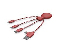 Xoopar Mr Bio 4 in 1 Multi USB Cable - Eco-friendly and Biodegradable USB Cable - Universal USB Charger for Smartphone Apple iPhone Samsung Google Huawey Xiaomi OnePlus LG Kindle (Red)