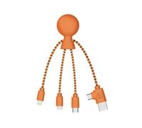 Xoopar - Mr Bio 4-in-1 Multi USB Cable in Orange Octopus Shape - Universal Recycled Plastic Charger - USB Plug - USB-C - Lightning - Micro USB for Universal Smartphone