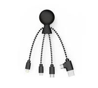 Xoopar - Mr Bio - 4-in-1 Multi USB Cable Octopus Design - Universal Recycled Plastic Charger - USB, USB-C, Lightning & Micro USB - Compact Keyring Design - Compatible with Smartphones - Black