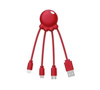Xoopar Octopus 4 in 1 Multi USB Cable in Octopus Shape - Universal Charger in Recycled Plastic - USB-C, Lightning, USB-A, Micro USB for Smartphone - Red